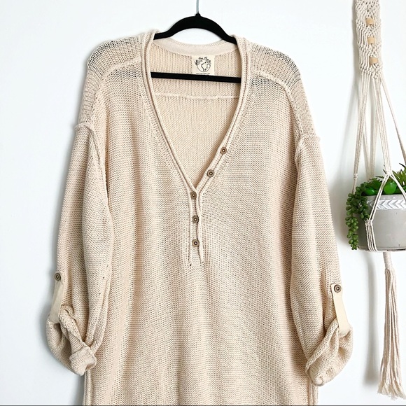 Free People Firefly Cable Knit Tunic Tan Sweater - Picture 7 of 13